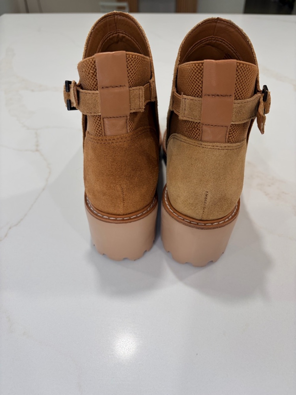 Gianni Bini Free-Spin Tan Suede Wedge Ankle Boots - Picture 5 of 7